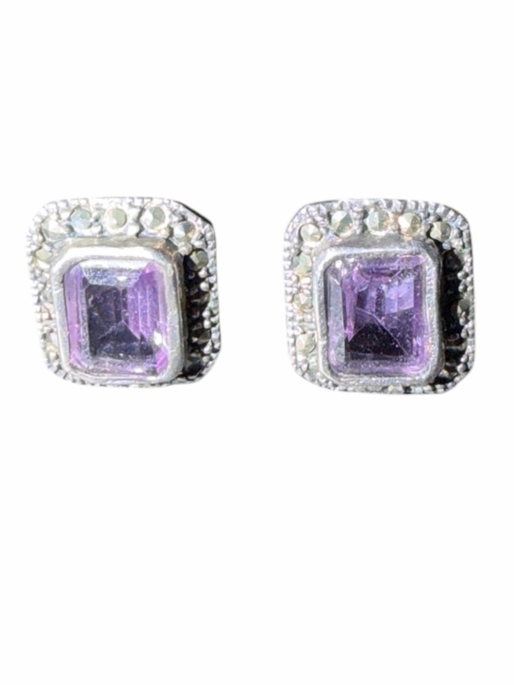 Sterling Silver Emerald Cut Amethyst Stud Earrings